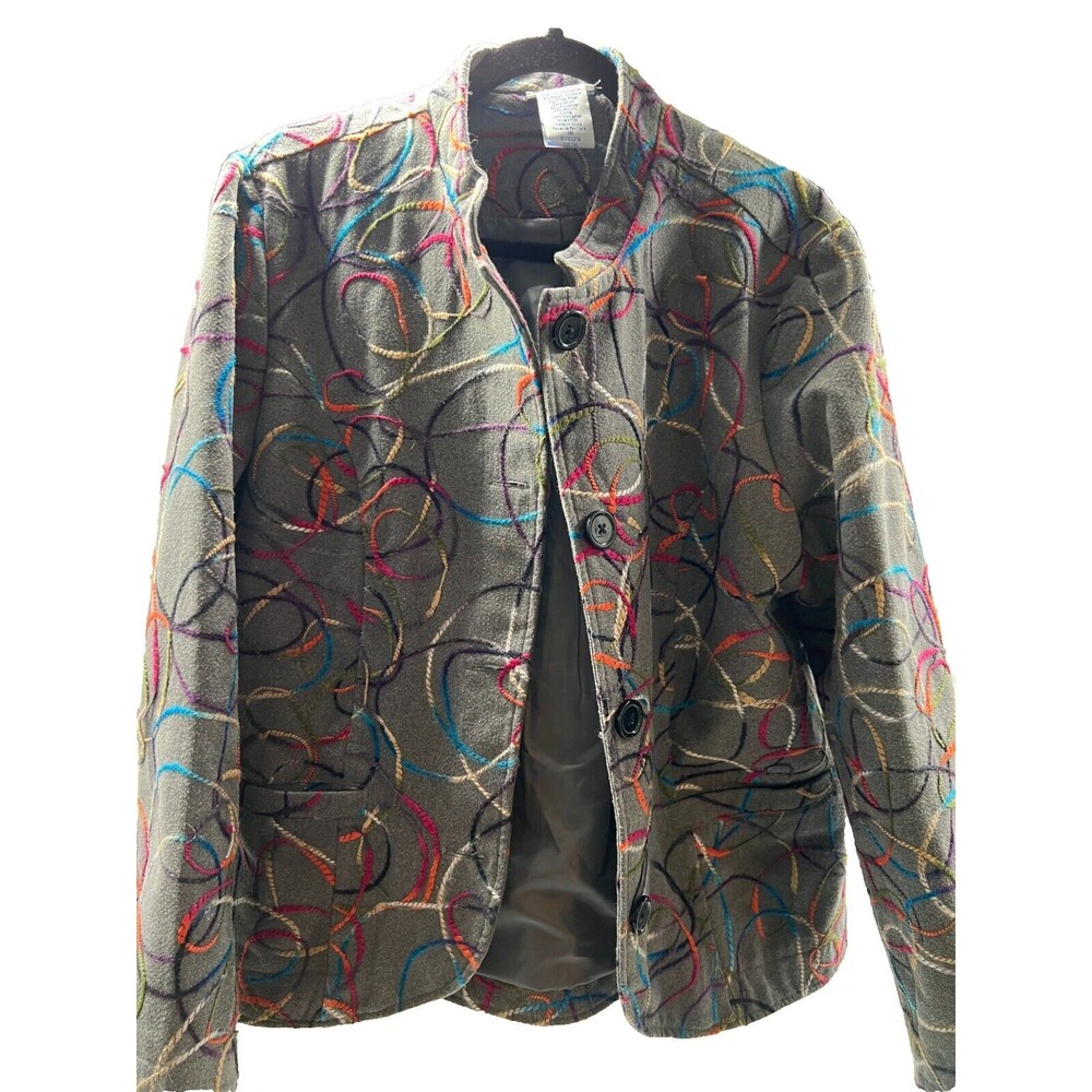 Blair Women's size 16 Casual Blazer Button Down Top  Gray  multi color jacket